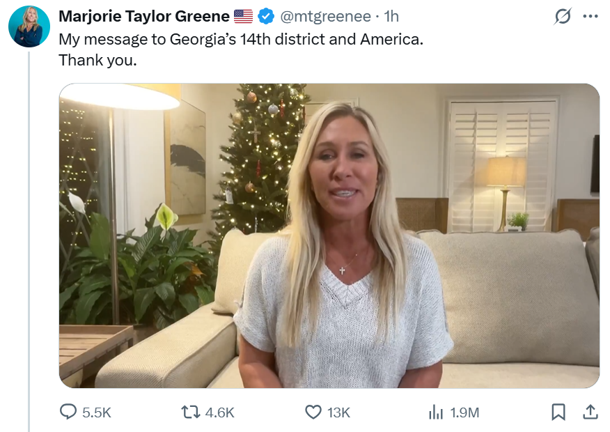 快讯!外媒:特朗普昔日亲密盟友玛乔丽·泰勒·格林宣布将辞去众议员职务