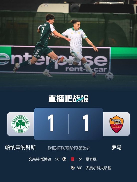 十人罗马1-1帕纳辛纳科斯惊险晋级 齐奥尔科夫斯基建功曼奇尼直红