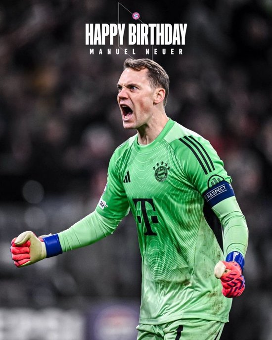 拜仁官方为诺伊尔庆生:GOAT迎来40岁生日,祝你生日快乐